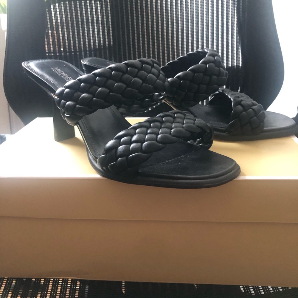 Michael Kors Black Braided faux Leather Slide Sandals - Picture 2 of 5